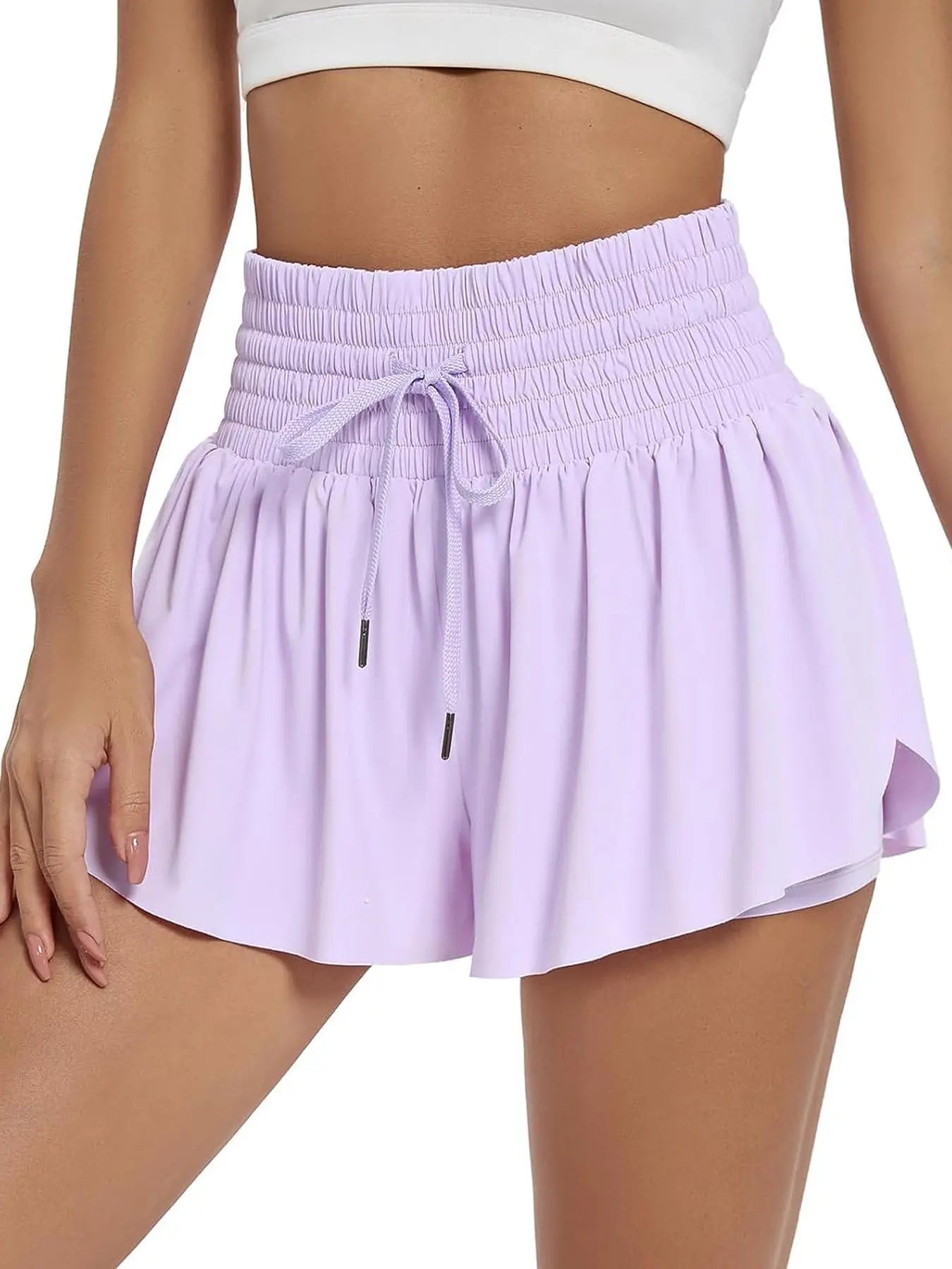 Women'S 2 in 1 Drawstring Waist Sports Shorts, Sporty Shirred Pocket Shorts, Summer Gym Outfits, Sport & Outdoor Clothing for Yoga Workout Running