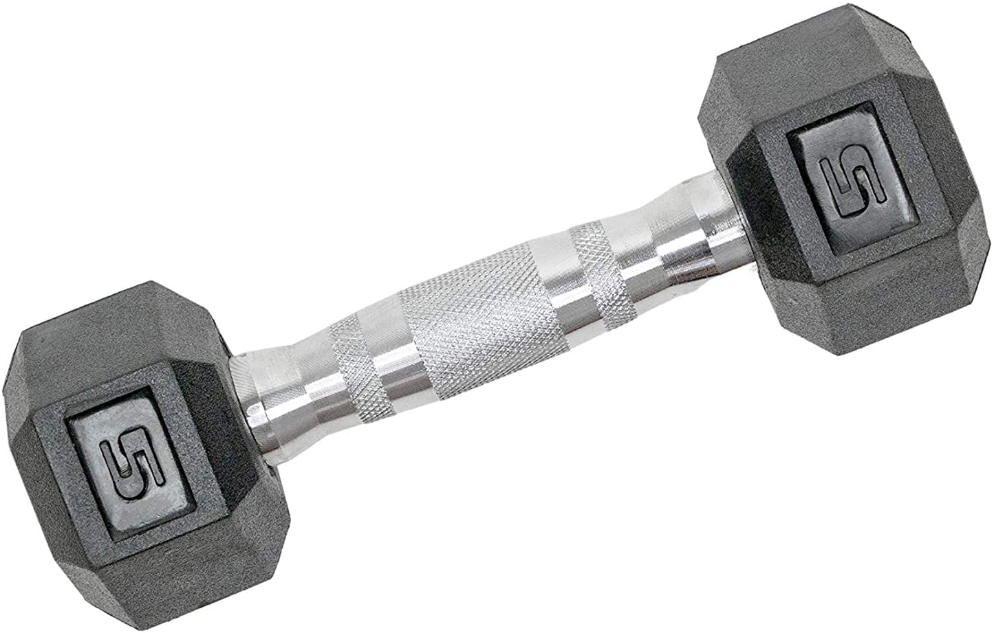 Rubber HEX Free Hand Weights Dumbbell Pairs Sizes 5, 10, 15, 20 and 25 LBS (5 LB Pair, Pair)