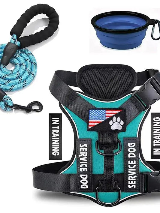 Dog Training Vest with Bowl & Leash, 1 Set Reflective Dog Harness Kit, Portable Dog Chest Strap, Night Walking Training Vest, Dogs & Cats Accessories