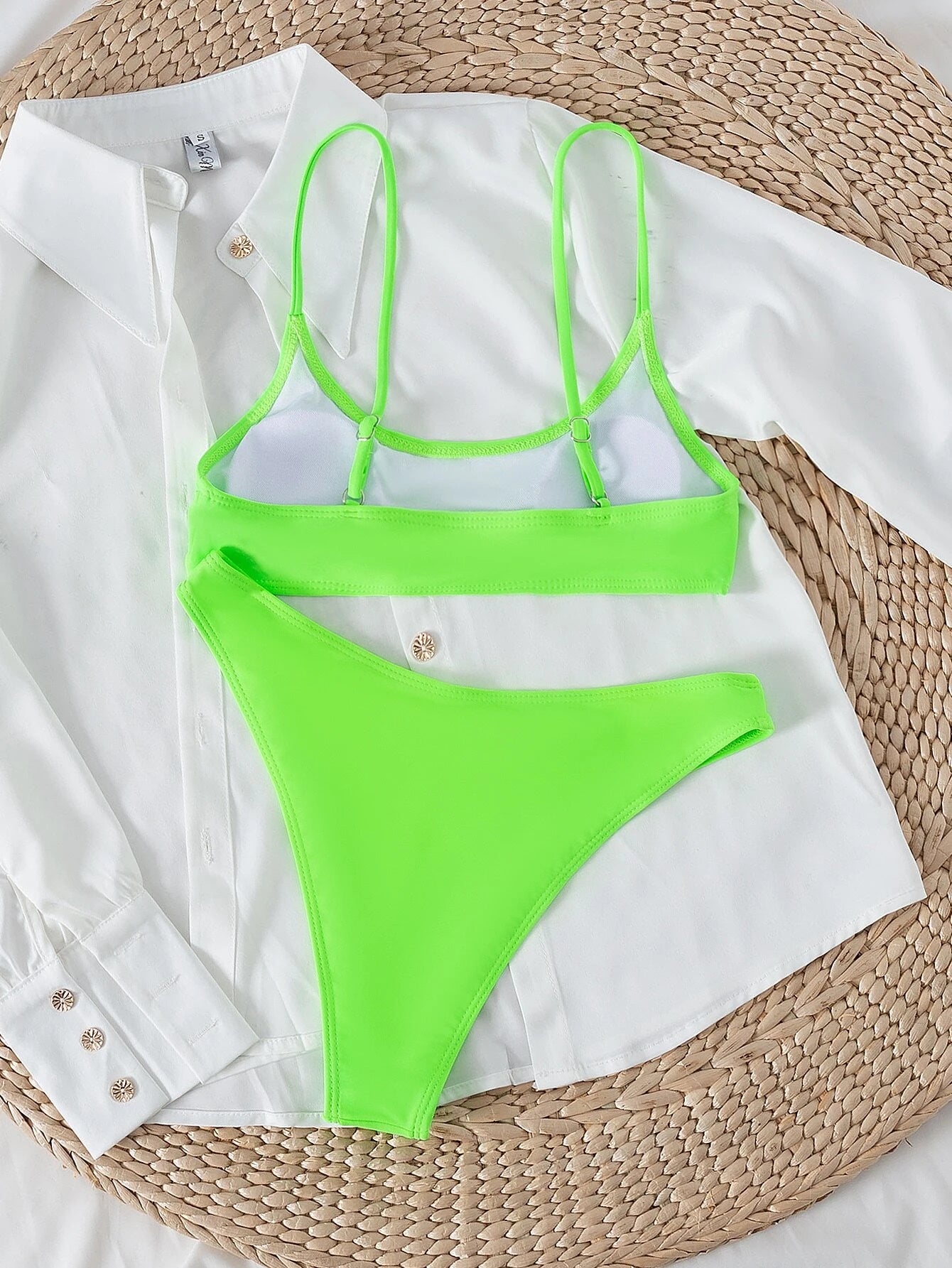 SHEIN Swim Basics Summer Beach Plain High Cut Bikini Set
