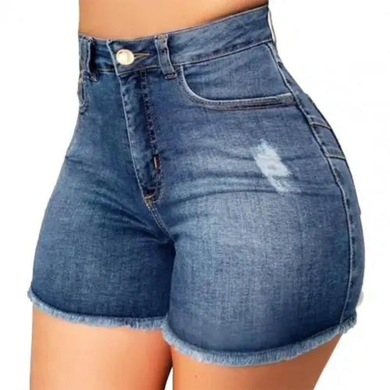 Women'S Denim Shorts Summer Lady Clothing High Waist Denim Shorts Women'S Fringe Frayed Ripped Jeans Hot Shorts with Pockets