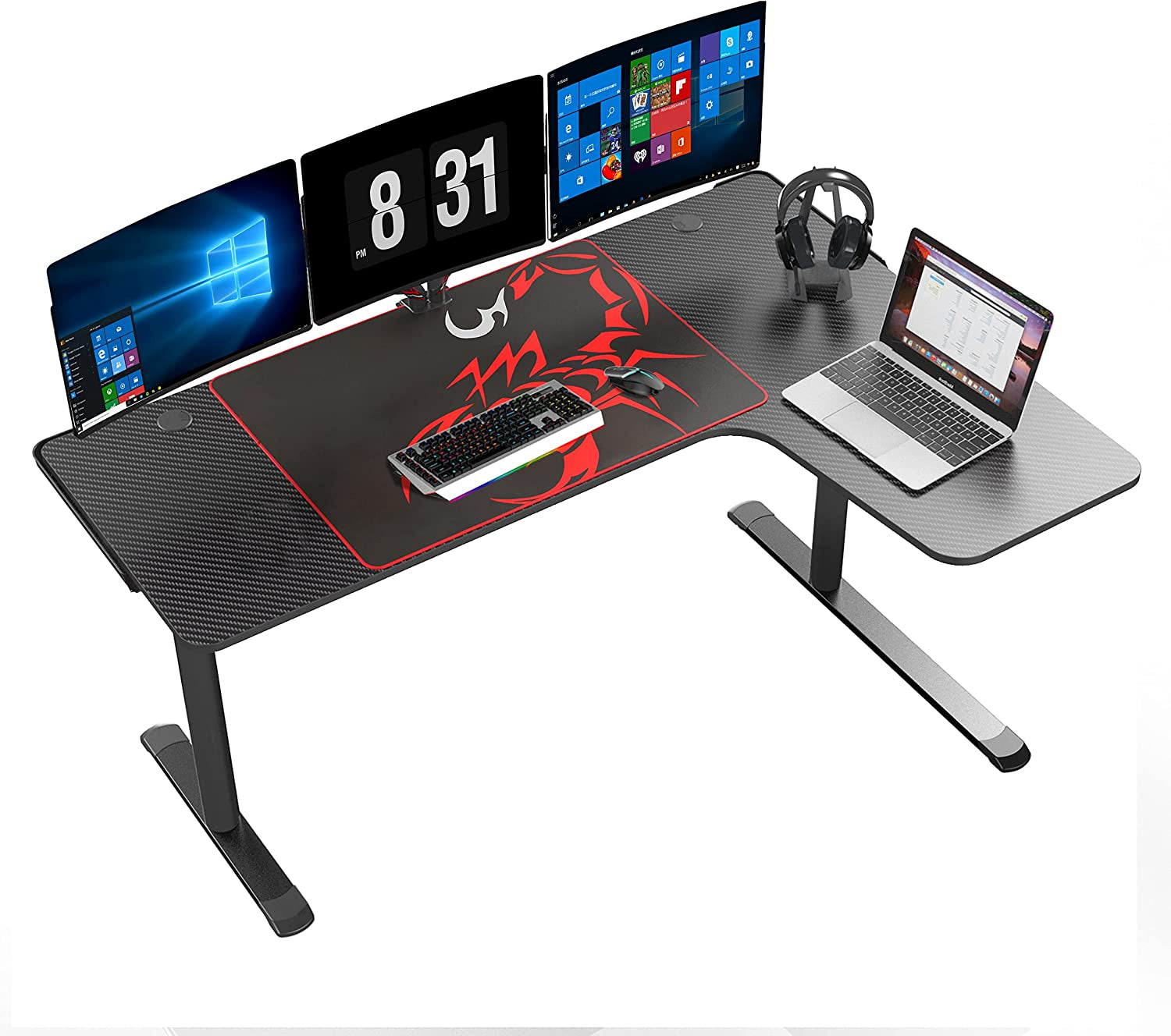 L Shaped Gaming Desk, 60 Inch L60 Home Office Corner PC Computer Gamer Table Large Writing Workstation Gifts W Mouse Pad Cable Management, Space Saving, Easy to Assemble, Right Black