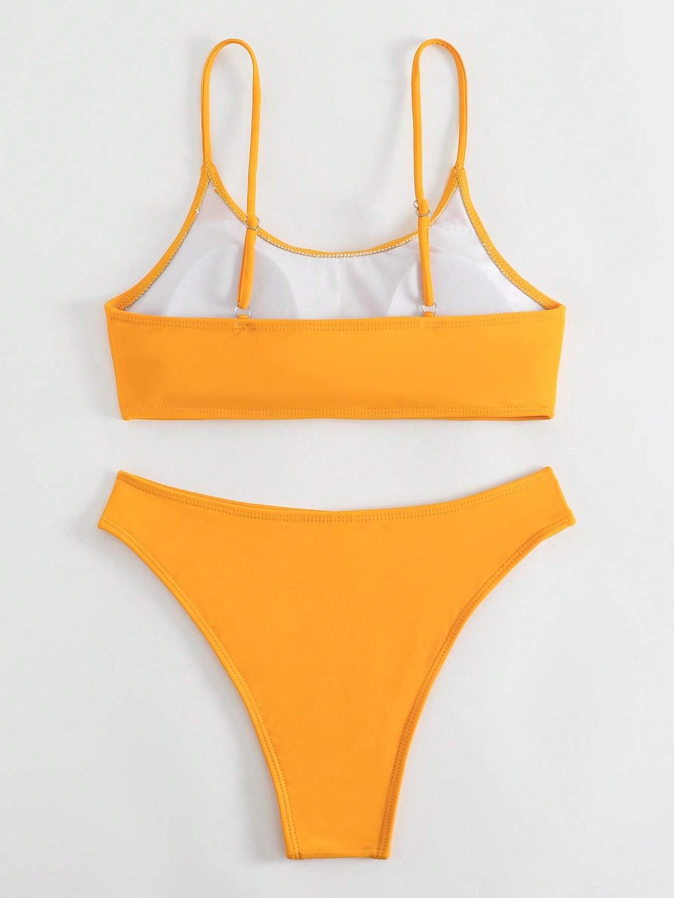 SHEIN Swim Basics Summer Beach Plain High Cut Bikini Set