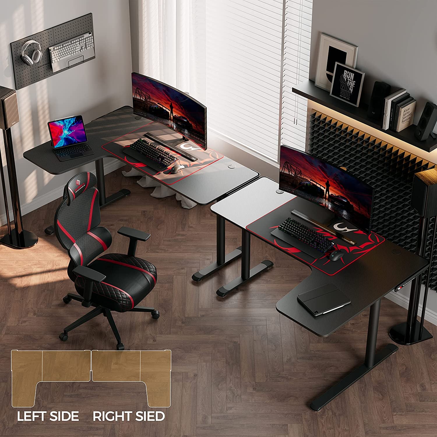 L Shaped Gaming Desk, 60 Inch L60 Home Office Corner PC Computer Gamer Table Large Writing Workstation Gifts W Mouse Pad Cable Management, Space Saving, Easy to Assemble, Right Black